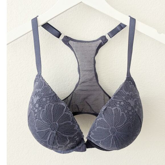 VICTORIAS SECRET Push Up Bra Racerback Underwire Padded Purple Lace Sz 34DDD - Picture 5 of 7